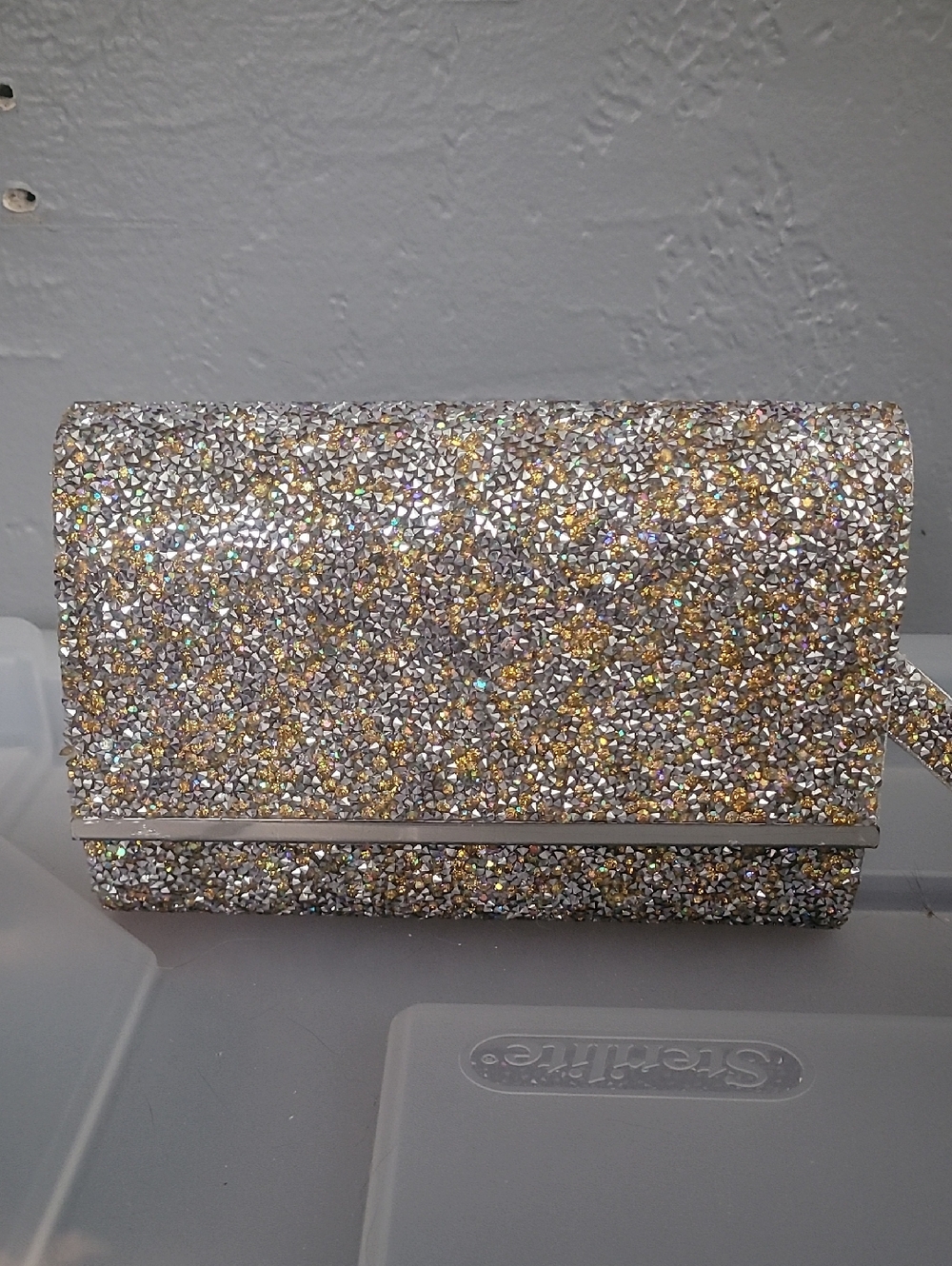 INC International Concepts Gold and Silver Glitter Fold-Over Clutch
